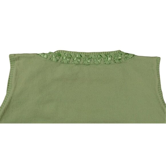 Womens Green Sleeveless Sweater Knit Top With Ribbon Neckline size XL JH1114 - Picture 4 of 5